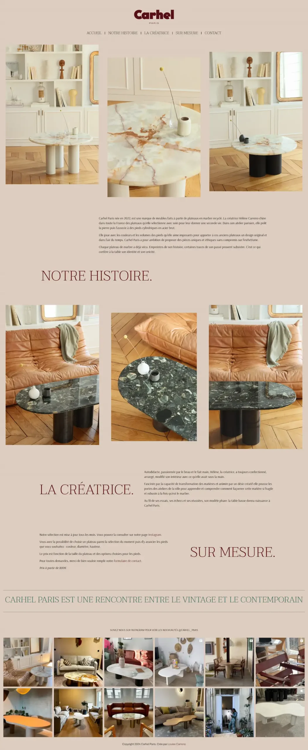 Page d'accueil complète du site Carhel Paris