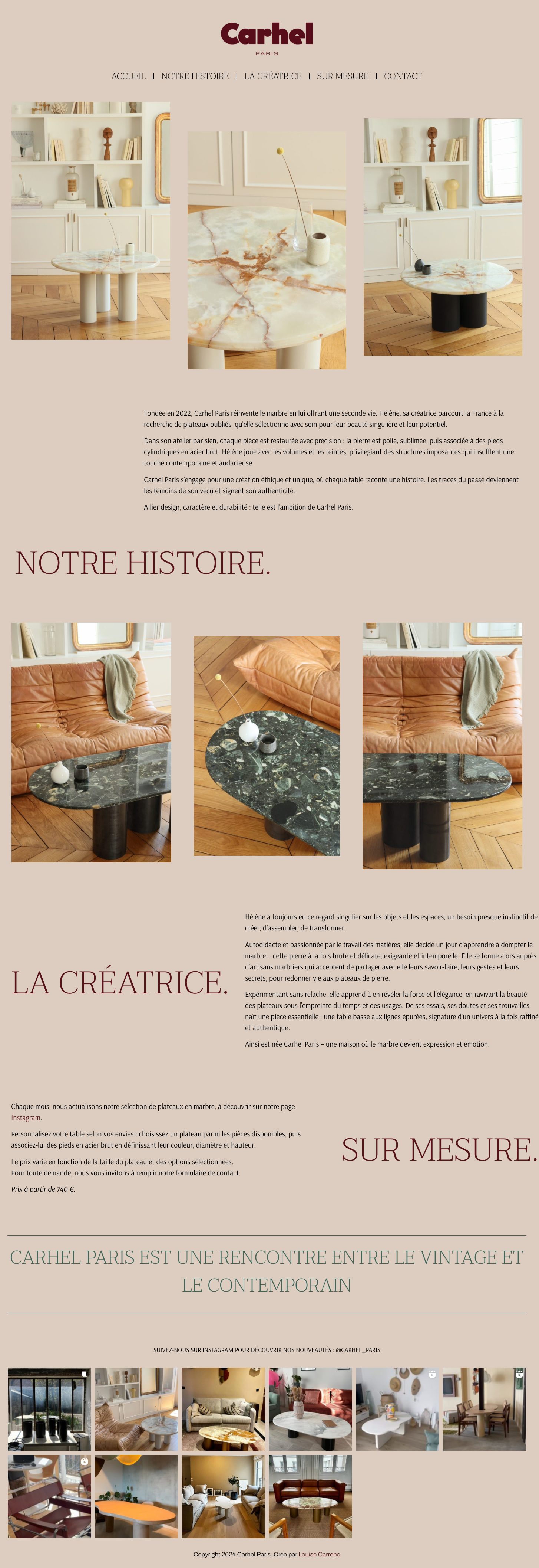 Page d'accueil complète du site Carhel Paris