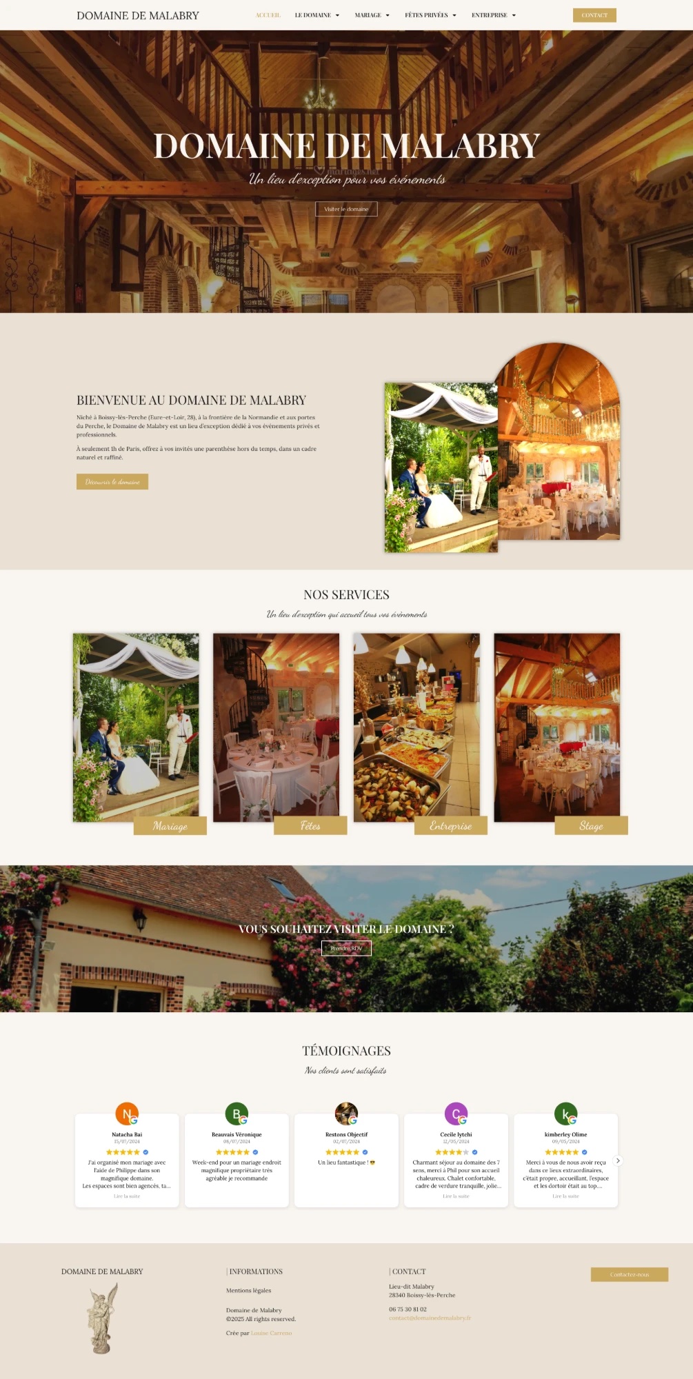 Page d'accueil complète du site du Domaine de Malabry
