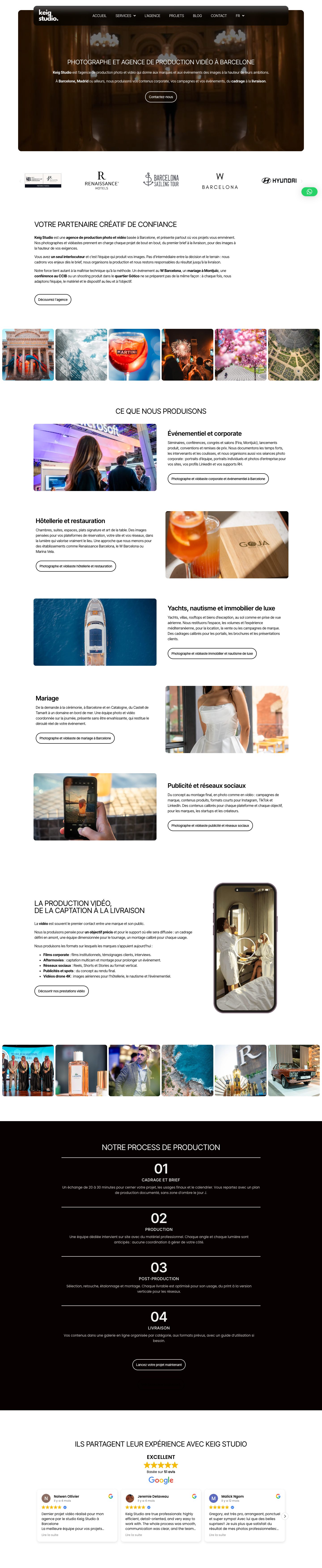 Page d'accueil complète du site Keig Studio