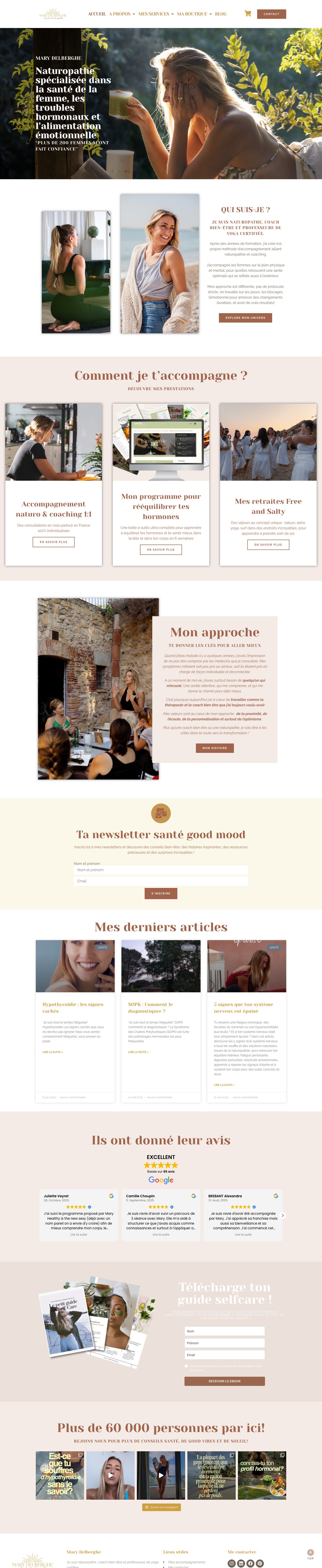 Page d'accueil complète du site Mary Delberghe