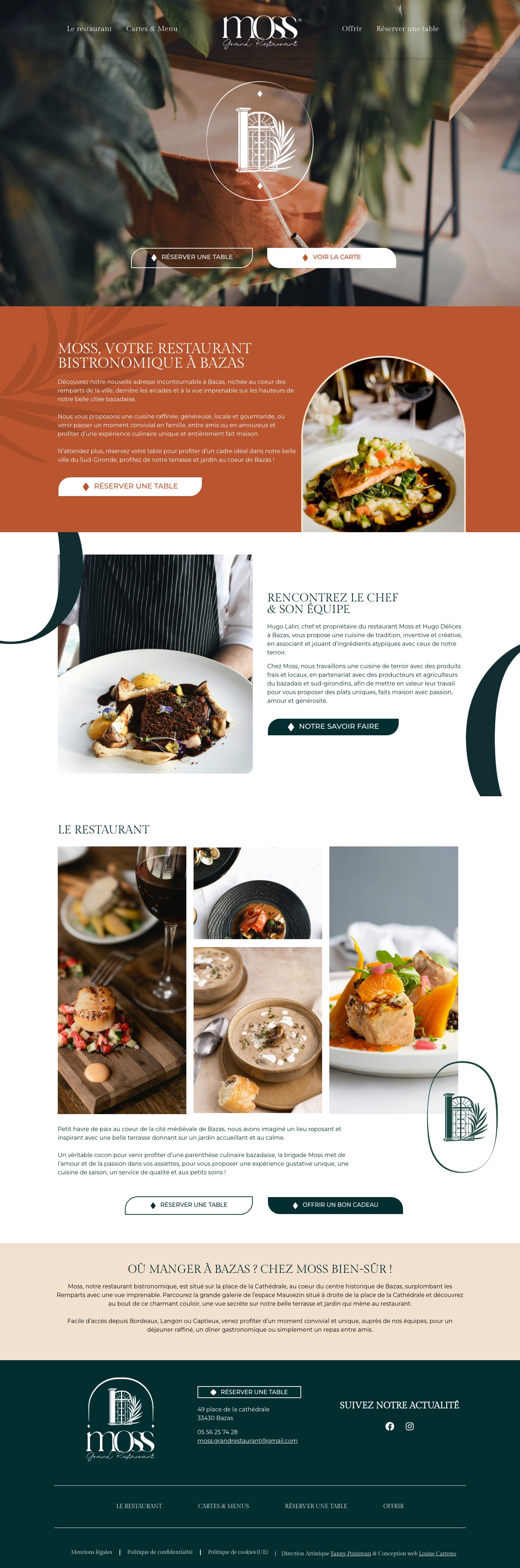 Page d'accueil complète du site Moss Restaurant