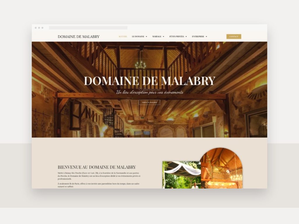 Site du Domaine de Malabry, lieu de réception, affiché sur ordinateur