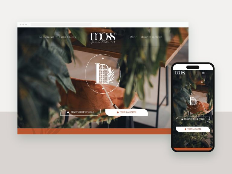 Site de Moss Restaurant, restaurant bistronomique à Bazas, affiché sur ordinateur et smartphone