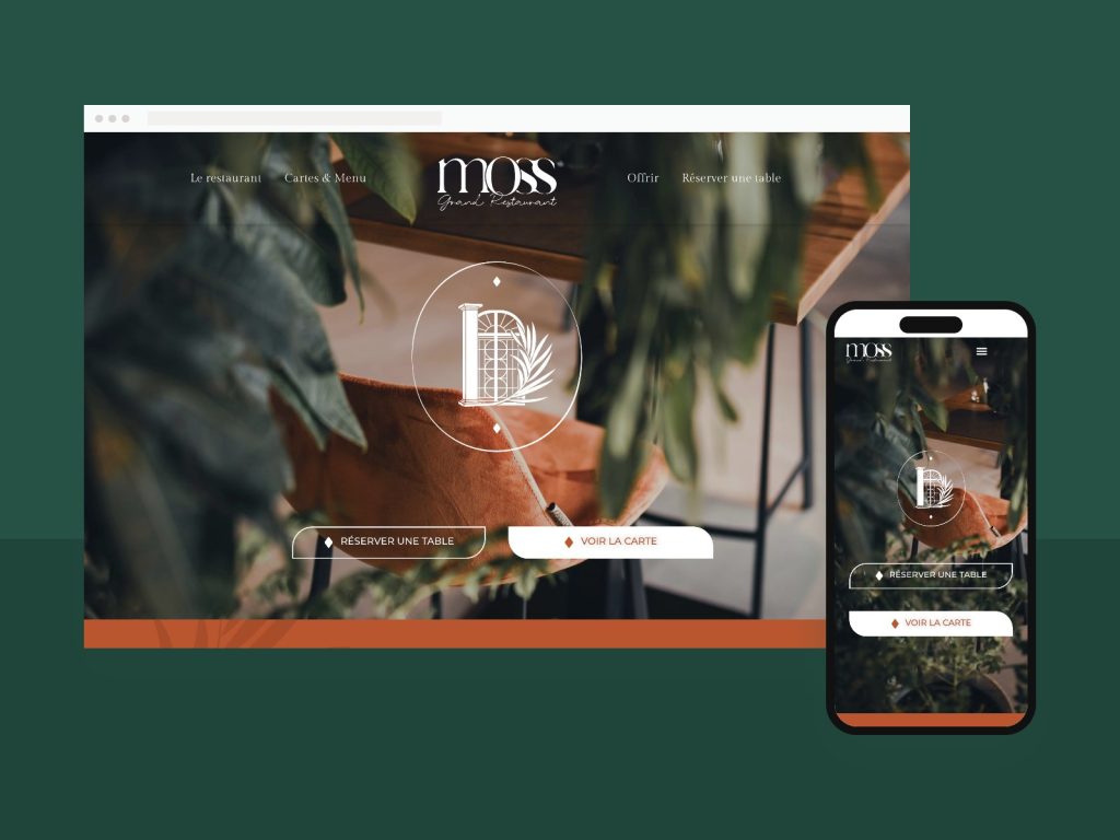 Site de Moss Restaurant, restaurant bistronomique à Bazas, affiché sur ordinateur et smartphone