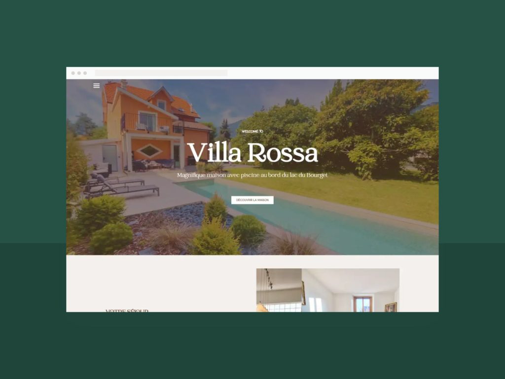 Site Villa Rossa, maison d'hôtes à Aix-les-Bains, tel que livré, affiché sur ordinateur